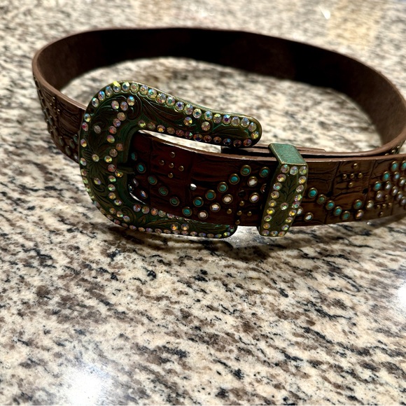 Unbranded Genuine Leather Large Buckle Studded/ Rhinestone Coachella belt main image 6